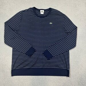 Lacoste Men's Long Sleeve Shirt Navy Blue White Stripe Size 9 (XL) Cotton